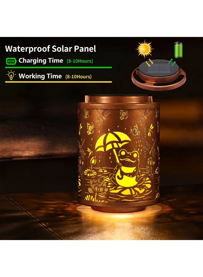 Tepaken Solar Lanterns Garden Decor Birthday Gifts for Women Mon Grandma Metal Hanging Solar Lights Waterproof Outdoor Decoration for Outside LED Lanterns for Yard Patio Lawn (Frogs) - Image 2
