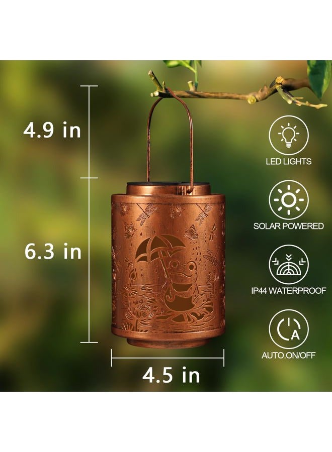 Tepaken Solar Lanterns Garden Decor Birthday Gifts for Women Mon Grandma Metal Hanging Solar Lights Waterproof Outdoor Decoration for Outside LED Lanterns for Yard Patio Lawn (Frogs) - Image 3