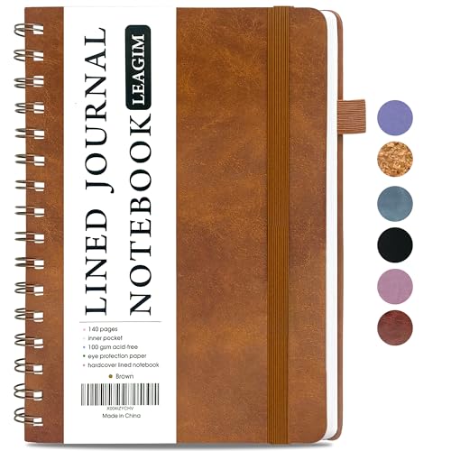 LEAGIM Lined Spiral Journal Notebook for Women & Men, College Ruled Hardcover Notebook for Work & Note Taking, Journals for Writing, 100 GSM, Business, School, 140 Pages, A5(5.8"x8.5") - Brown - Image 1