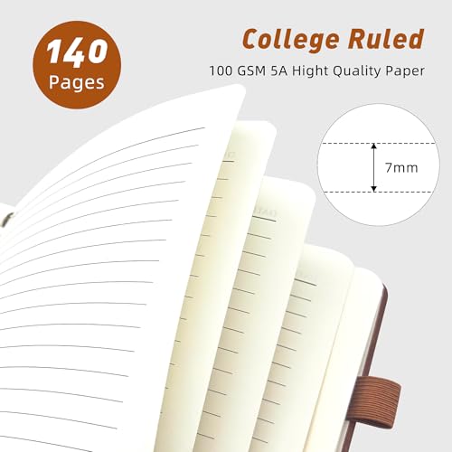 LEAGIM Lined Spiral Journal Notebook for Women & Men, College Ruled Hardcover Notebook for Work & Note Taking, Journals for Writing, 100 GSM, Business, School, 140 Pages, A5(5.8"x8.5") - Brown - Image 2