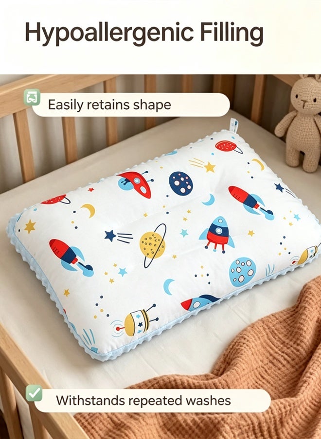 Berma Baby وسادة أطفال بقلب من القطن الخالص، وسادة صغيرة لطيفة قابلة للتمدد مع طباعة كرتونية لسفينة فضائية، ملمس ناعم من الصوف المحبب، غطاء قابل للإزالة والغسل مصبوغ بأصباغ تفاعلية - Image 5