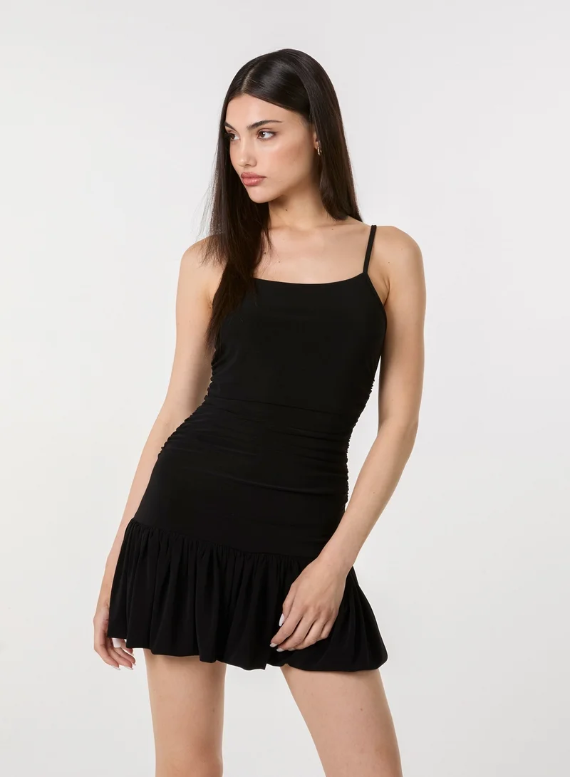 Pink Vanilla Slinky Ruched Bubble Hem Mini Dress