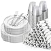 Bestluck 350PCS Silver Plastic Plates for 50 Guests Disposable Dinnerware Sets Include 100 Silver Rim Plastic Plates 50 Silverware 50 Pre Rolled Napkins for Party Wedding Decor - Image 1