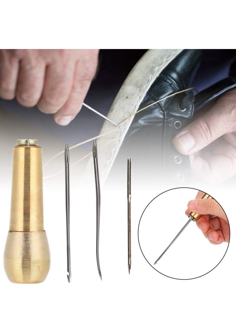 Excefore Leather Sewing Awl Needle 2 Pieces Sewing Awl Repair Tool Hand Stitcher Handle Copper Tools for DIY Sewing Repairing Canvas Leather  - Image 2
