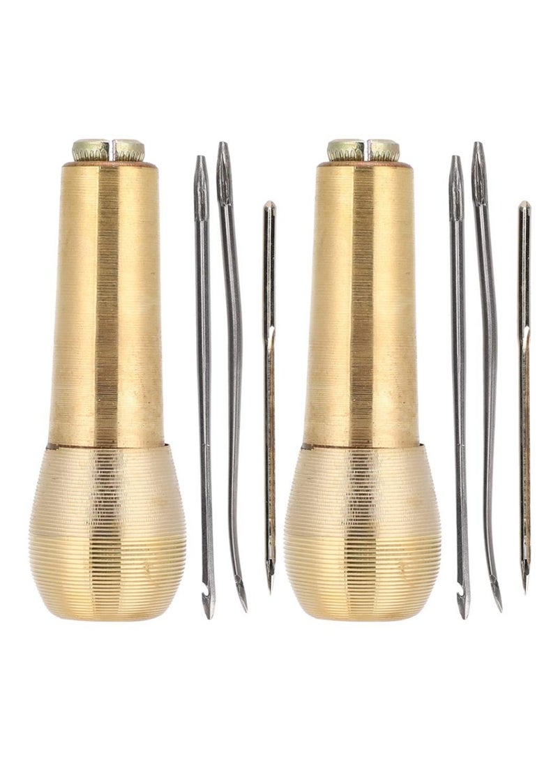 Excefore Leather Sewing Awl Needle 2 Pieces Sewing Awl Repair Tool Hand Stitcher Handle Copper Tools for DIY Sewing Repairing Canvas Leather  - Image 1