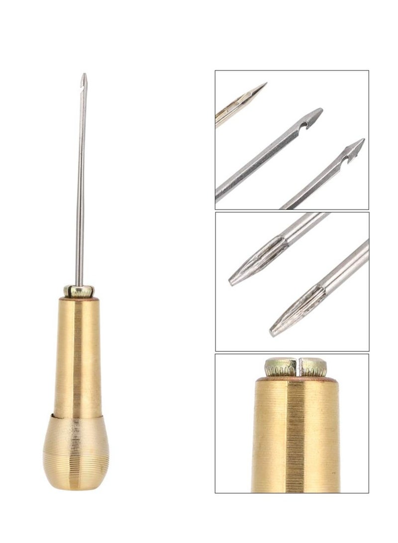 Excefore Leather Sewing Awl Needle 2 Pieces Sewing Awl Repair Tool Hand Stitcher Handle Copper Tools for DIY Sewing Repairing Canvas Leather  - Image 3