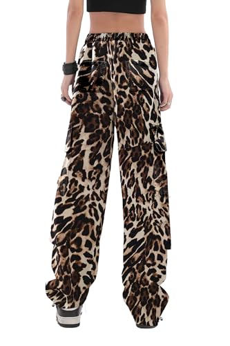 SESERAGI Cargo Pants Women Baggy Streetwear Y2K Drawstring Trousers Wide Leg Pants Cheetah Leopard Print Brown M - Image 2