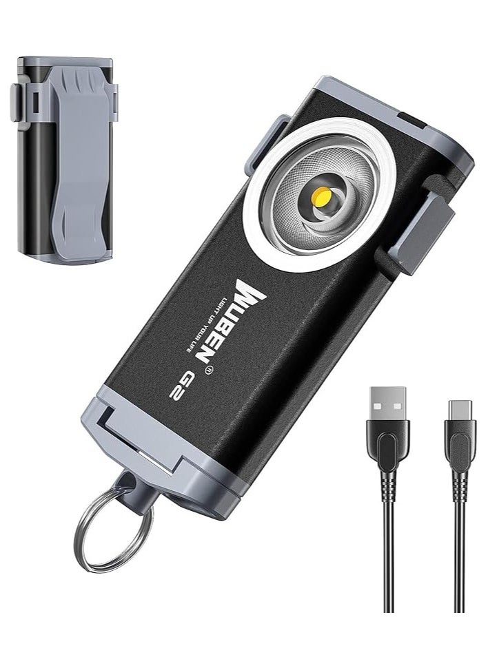 WUBEN - WUBEN G2 Mini Flashlight Keychain, Torch 500 Lumens Rechargeable Pocket 5 Modes Small Led EDC Keychain Brightest Flashlight Magnetic Hat Clip for Travel,Walking,Searching,Hiking,Emergency - Image 1