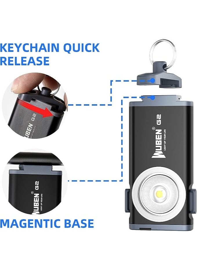 WUBEN - WUBEN G2 Mini Flashlight Keychain, Torch 500 Lumens Rechargeable Pocket 5 Modes Small Led EDC Keychain Brightest Flashlight Magnetic Hat Clip for Travel,Walking,Searching,Hiking,Emergency - Image 1