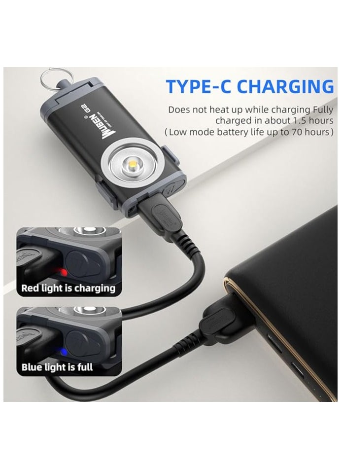WUBEN - WUBEN G2 Mini Flashlight Keychain, Torch 500 Lumens Rechargeable Pocket 5 Modes Small Led EDC Keychain Brightest Flashlight Magnetic Hat Clip for Travel,Walking,Searching,Hiking,Emergency - Image 1