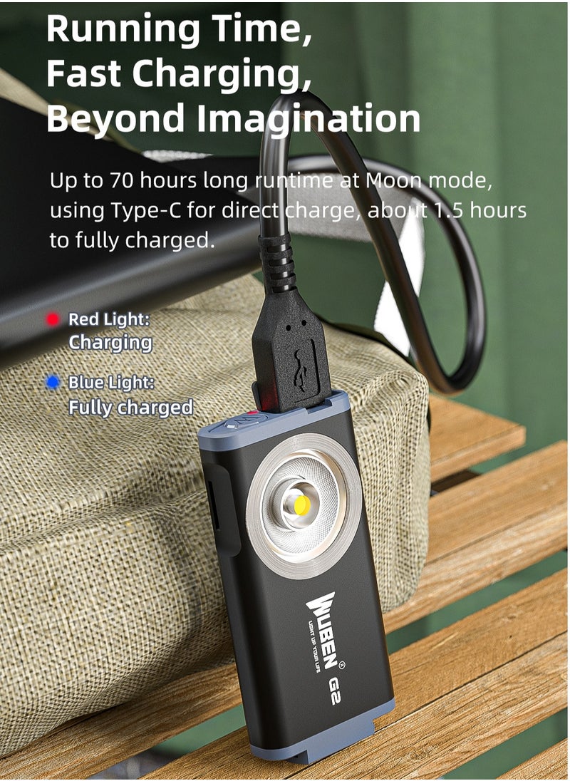 WUBEN - WUBEN G2 Mini Flashlight Keychain, Torch 500 Lumens Rechargeable Pocket 5 Modes Small Led EDC Keychain Brightest Flashlight Magnetic Hat Clip for Travel,Walking,Searching,Hiking,Emergency - Image 1