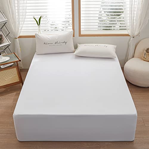 Rushrushlulu Bedding Queen Size Fitted Sheet Only- Bottom Mattress Fitted Sheet-Fits 15inches Deep Mattress Pocket -Soft and Microfibe-Shrinkage and Fade Resistantr-Easy Care-White - Image 2