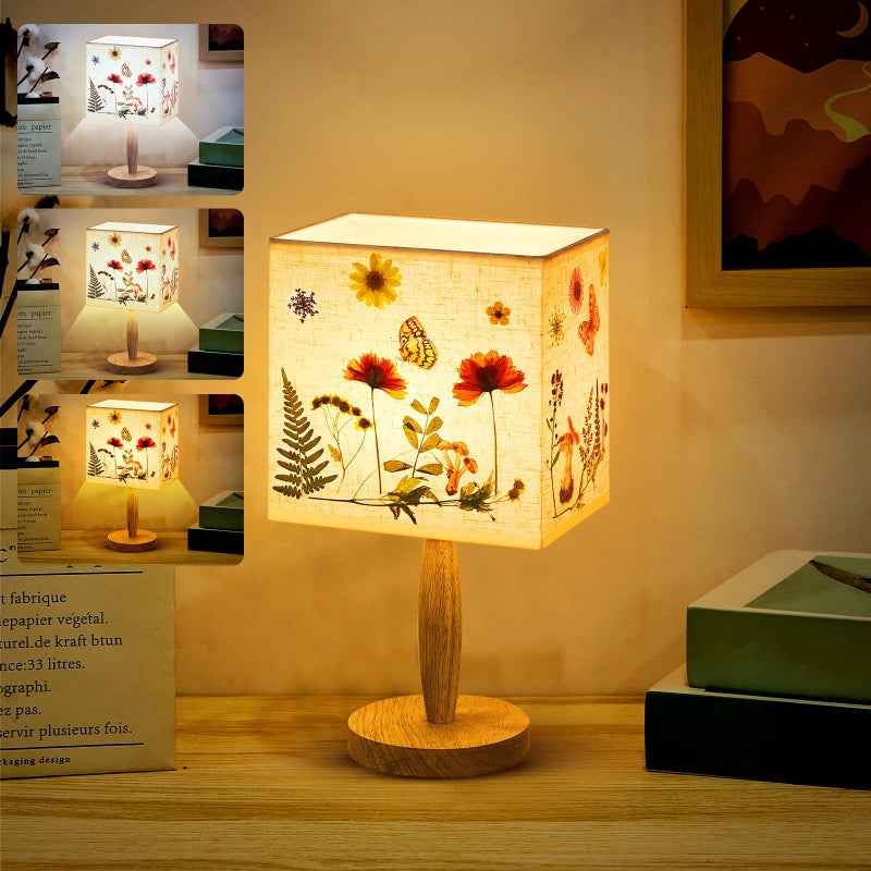 Hortsun Pressed Flower Lamp Vintage Table Small Lamp Cottagecore Decor Boho Night Light Decorative Rustic Night Light for Bedroom, Living Room or Office, Valentine Gift for Women(Square) - Image 1