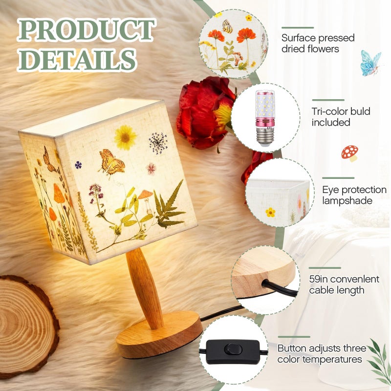 Hortsun Pressed Flower Lamp Vintage Table Small Lamp Cottagecore Decor Boho Night Light Decorative Rustic Night Light for Bedroom, Living Room or Office, Valentine Gift for Women(Square) - Image 3