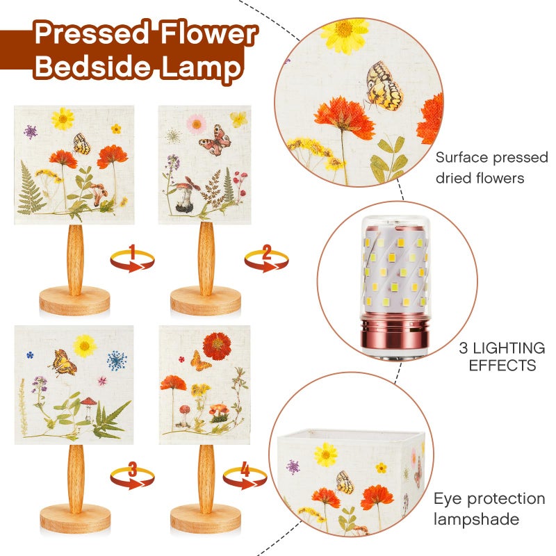 Hortsun Pressed Flower Lamp Vintage Table Small Lamp Cottagecore Decor Boho Night Light Decorative Rustic Night Light for Bedroom, Living Room or Office, Valentine Gift for Women(Square) - Image 4