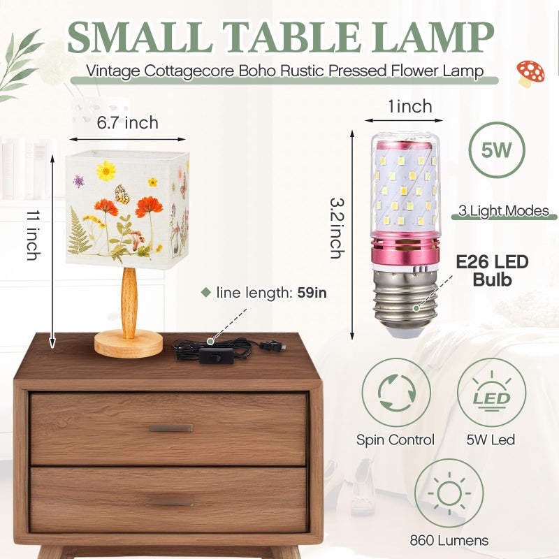 Hortsun Pressed Flower Lamp Vintage Table Small Lamp Cottagecore Decor Boho Night Light Decorative Rustic Night Light for Bedroom, Living Room or Office, Valentine Gift for Women(Square) - Image 2