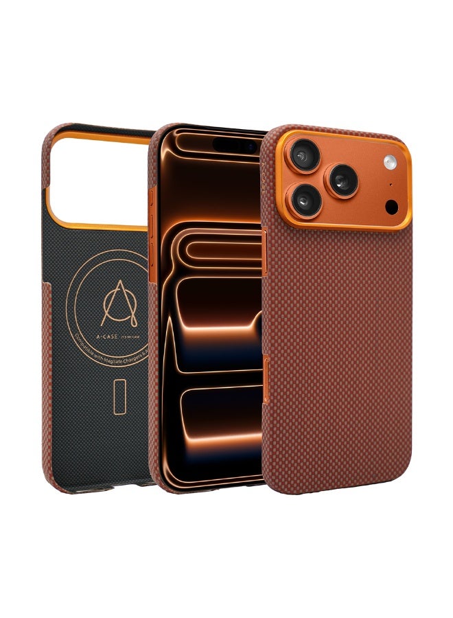 A-Case Its My Case Desen Series Premium Aramid Fiber Protective Case for iPhone 17 Pro Max – Ultra Slim Lightweight Military-Grade Durable Case – MagSafe Compatible – 3D Grip Non-Slip Design – Orange - Image 1