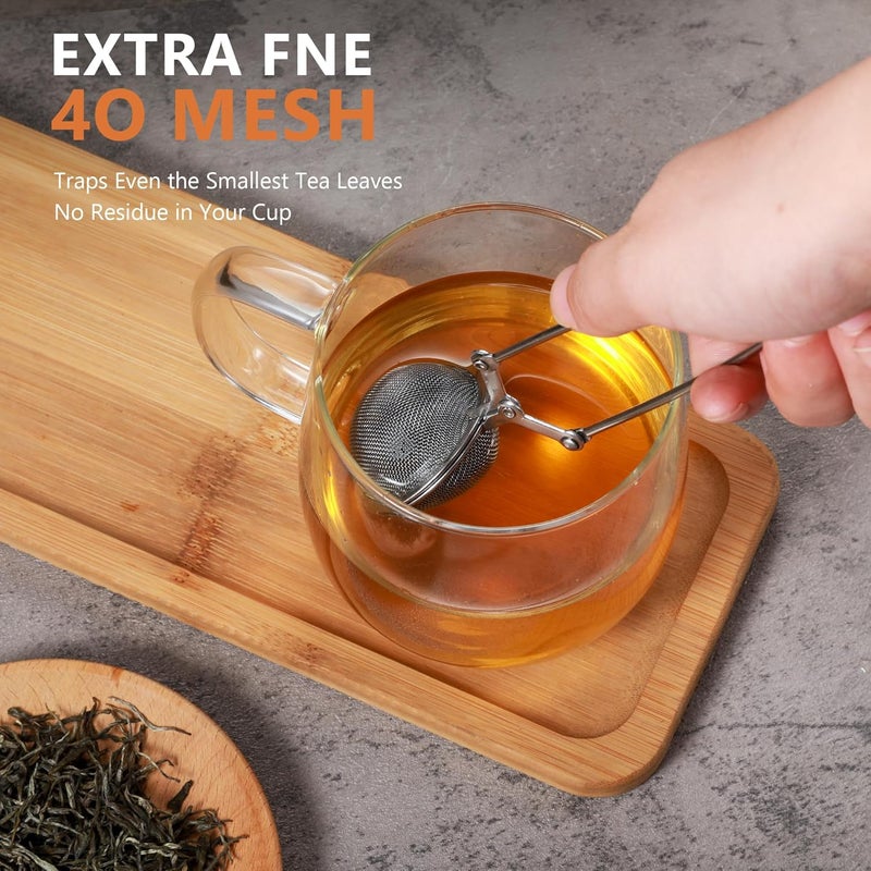 DIKSEFN Tea Infuser Set of 3 with Handle – 304 Stainless Steel Tea Ball Strainers for Loose Leaf Tea – Bonus Tea Scoop Clip – Fine Mesh, Rustproof, Easy to Use - Image 3
