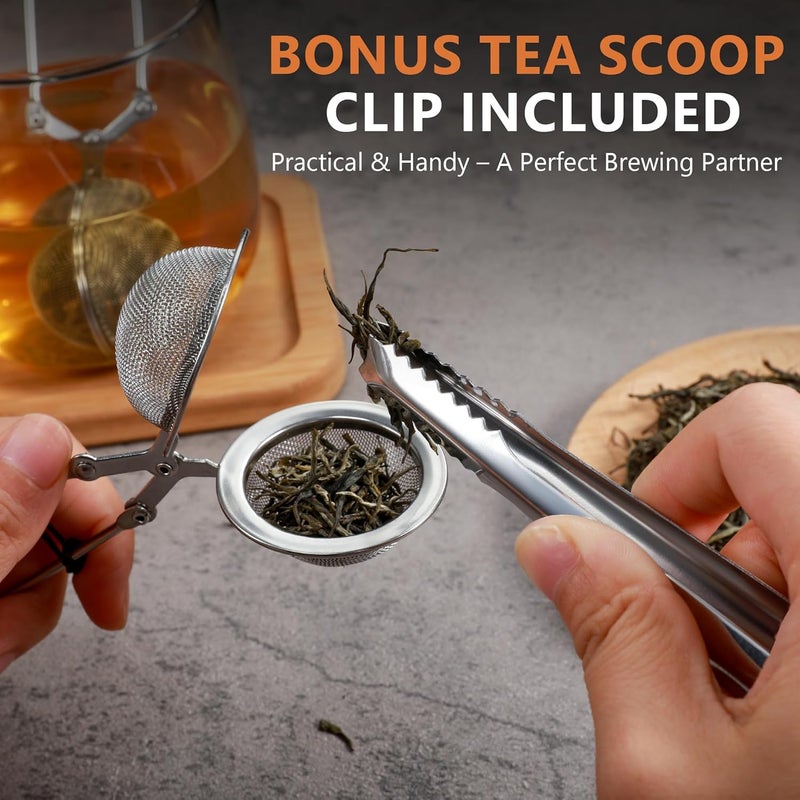 DIKSEFN Tea Infuser Set of 3 with Handle – 304 Stainless Steel Tea Ball Strainers for Loose Leaf Tea – Bonus Tea Scoop Clip – Fine Mesh, Rustproof, Easy to Use - Image 2