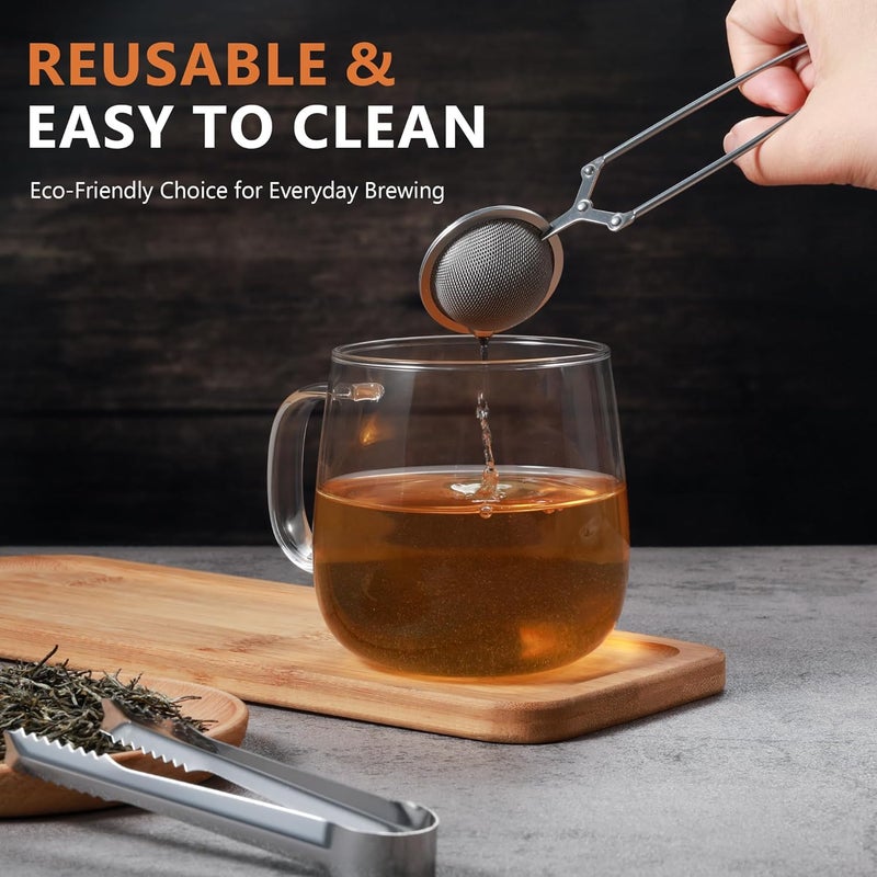 DIKSEFN Tea Infuser Set of 3 with Handle – 304 Stainless Steel Tea Ball Strainers for Loose Leaf Tea – Bonus Tea Scoop Clip – Fine Mesh, Rustproof, Easy to Use - Image 5