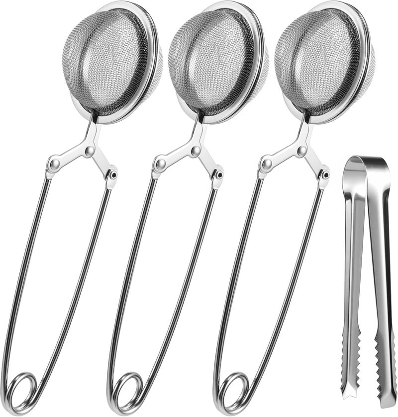 DIKSEFN Tea Infuser Set of 3 with Handle – 304 Stainless Steel Tea Ball Strainers for Loose Leaf Tea – Bonus Tea Scoop Clip – Fine Mesh, Rustproof, Easy to Use - Image 1