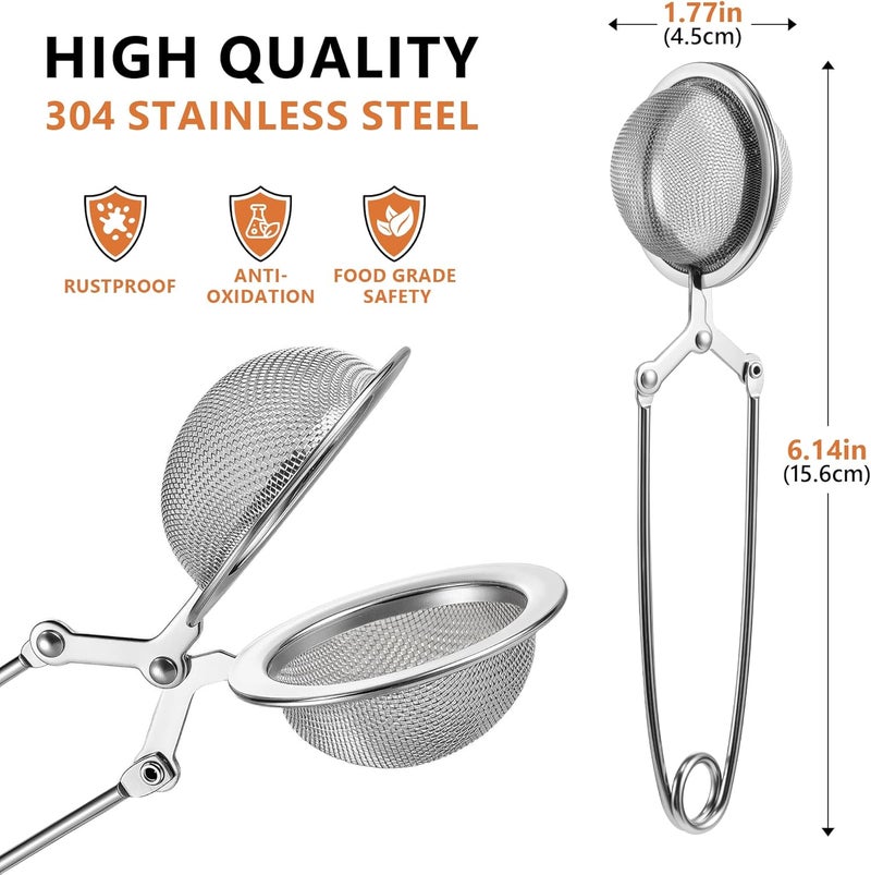 DIKSEFN Tea Infuser Set of 3 with Handle – 304 Stainless Steel Tea Ball Strainers for Loose Leaf Tea – Bonus Tea Scoop Clip – Fine Mesh, Rustproof, Easy to Use - Image 4