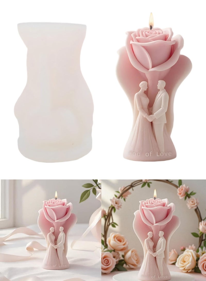 3D Rose Pillar Candle Silicone Mold Groom Bride Valentine Resin Soap Casting Mold for Wedding Anniversary Home Aromatherapy Decoration - Image 1
