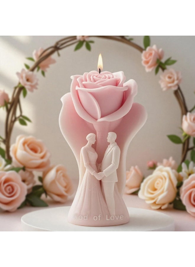3D Rose Pillar Candle Silicone Mold Groom Bride Valentine Resin Soap Casting Mold for Wedding Anniversary Home Aromatherapy Decoration - Image 2
