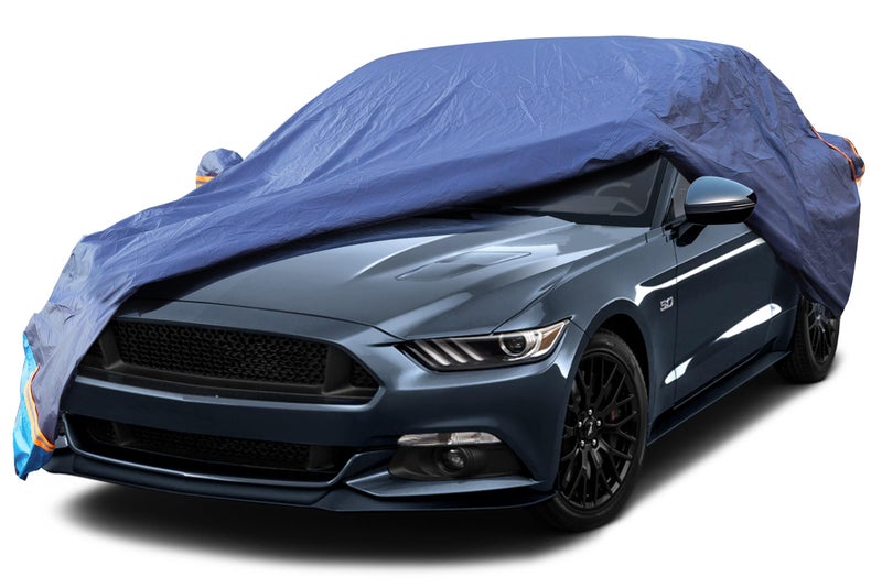 Car Cover Waterproof All Weather 6 Layers Outdoor Full Exterior Cover Rain Sun UV Snowproof Protection with Zipper Cotton Mirror Pocket for Ford Mustang