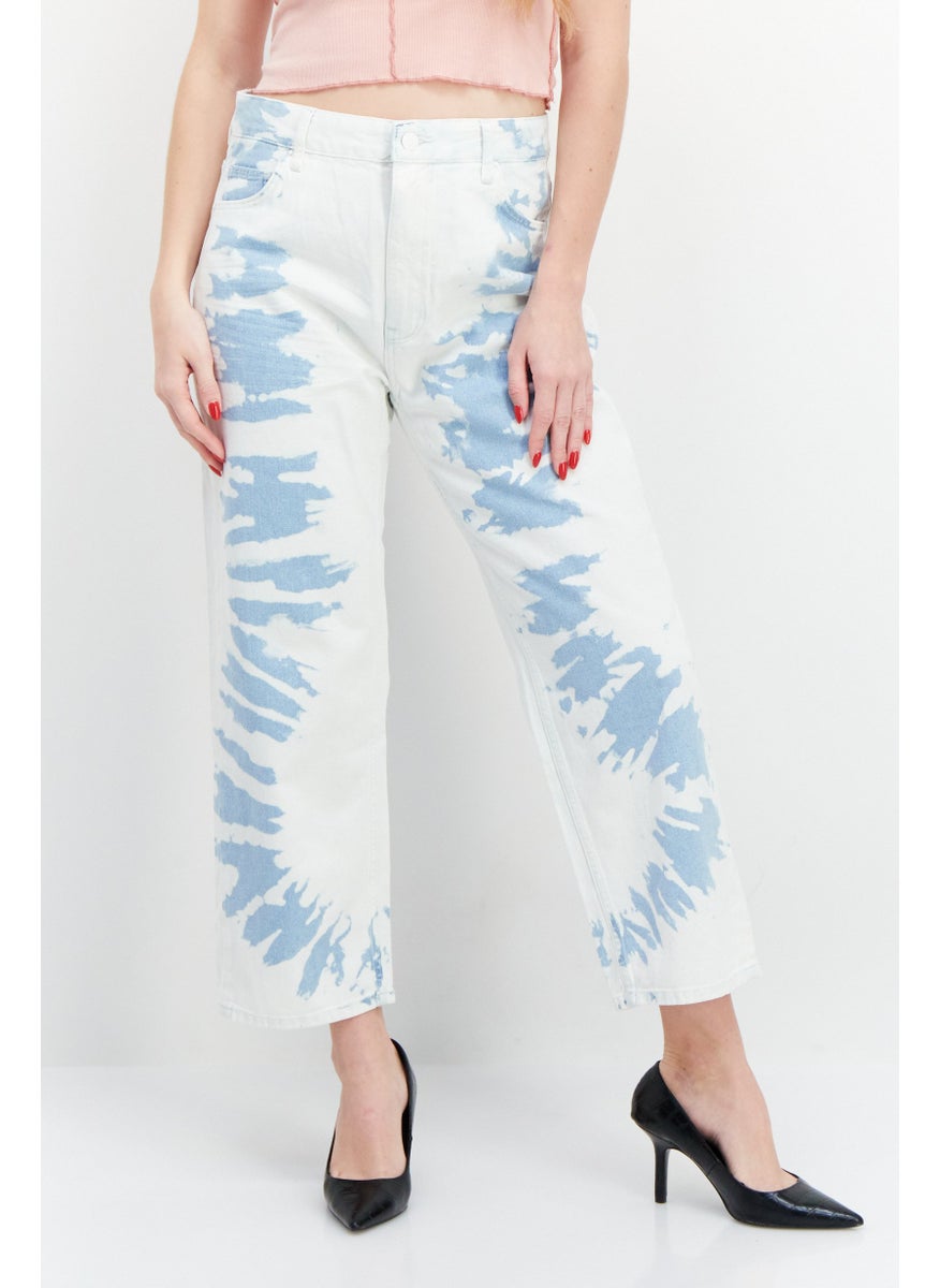 Bershka Women Straight Cropped  Wash Non-Stretchable Denim, White/Blue  - Image 1