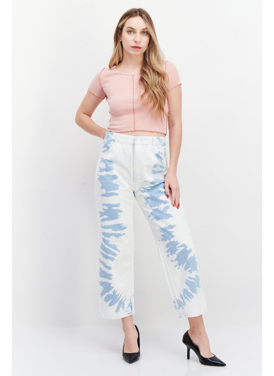 Bershka Women Straight Cropped  Wash Non-Stretchable Denim, White/Blue  - Image 4