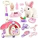 STACTCUTE 23Pcs Hopping Bunny Toy Set for Kids Easter Interactive Electric Walking Rabbit with Rolling Carrier House Pretend Play Pet Care Grooming Feeding Kit Stuffed Animal Gift for Toddlers 35 - Image 2