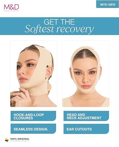 MD M&D Face Slimming Chin Strap Lipo Compression Garment Mentonera Postquirúrgica Facial Beige M - Image 4