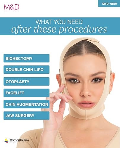 MD M&D Face Slimming Chin Strap Lipo Compression Garment Mentonera Postquirúrgica Facial Beige M - Image 5