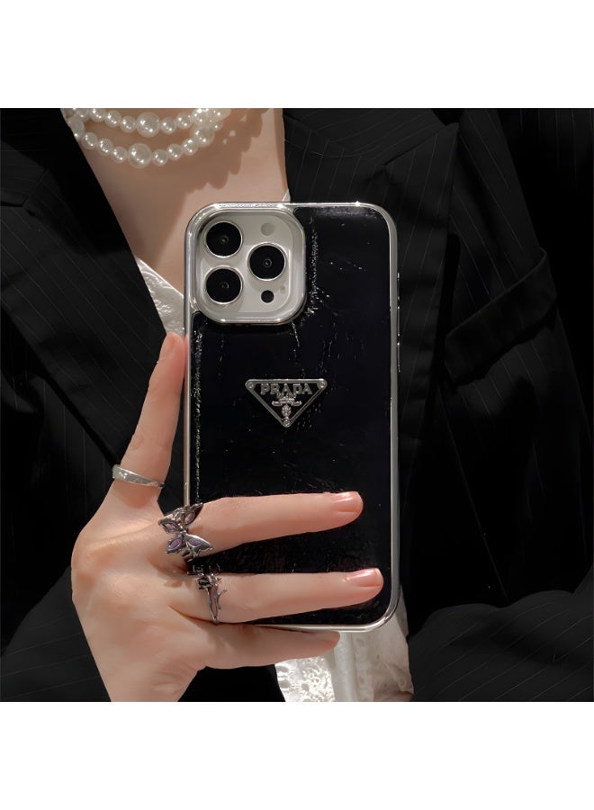 AL RAID Luxury Designer Style Phone Case for iPhone 14 – Glossy Black Hard Back Cover with Metal Logo, Shockproof Protective Case - Image 3