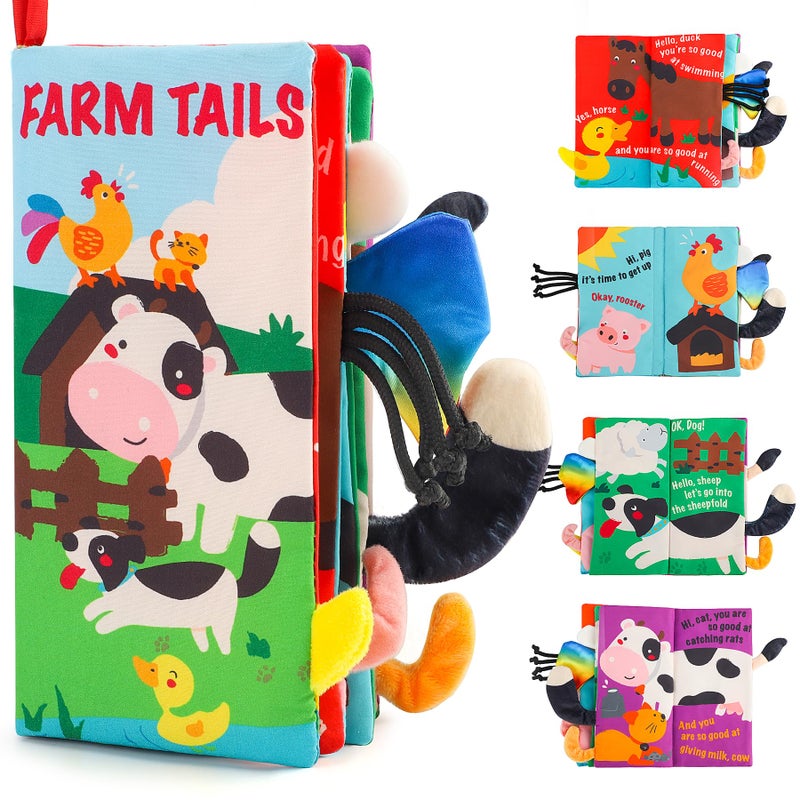 beiens Baby Books Toys Touch and Feel Crinkle Cloth Books for Babies Infants Toddler Early Development Interactive Car Stroller Soft Toys for Boys Girls Farm Tails1 Book