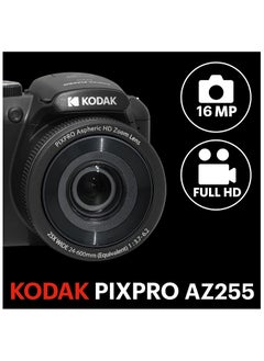 Kodak Co KODAK PIXPRO AZ255-BK 16MP Digital Camera 25X Optical Zoom 24mm Wide Angle Lens Optical Image Stabilization 1080P Full HD Video 3" LCD Vlogging Camera (Black)  - Image 2