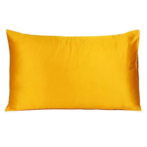 Oussum Satin Silk Pillowcase Pillow Case Covers with Envelop Closure for Hair and Skin Home Bed Decor Set of 2 Pillowcase Free 3 pcs scrunchies (Regular, Yellow) - Image 4