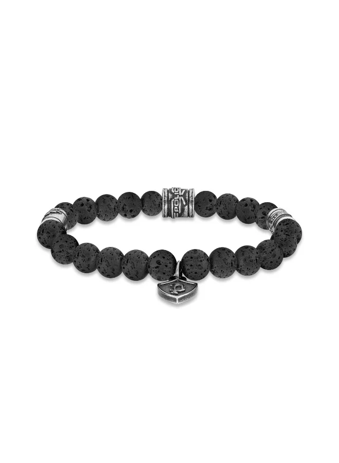 بوليس Talisman Antique Silver Stainless Steel and Black Beads Bracelet for Men