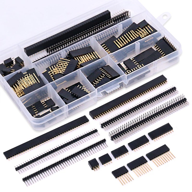 Glarks 112Pcs 2.54mm Male and Female Pin Header Connector Assortment Kit, 100pcs Stackable Shield Header and 12pcs Breakaway PCB Board Pin Header for Arduino Prototype Shield - Image 1