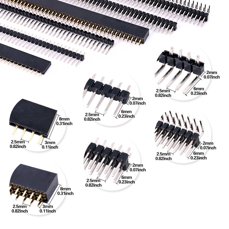 Glarks 112Pcs 2.54mm Male and Female Pin Header Connector Assortment Kit, 100pcs Stackable Shield Header and 12pcs Breakaway PCB Board Pin Header for Arduino Prototype Shield - Image 3