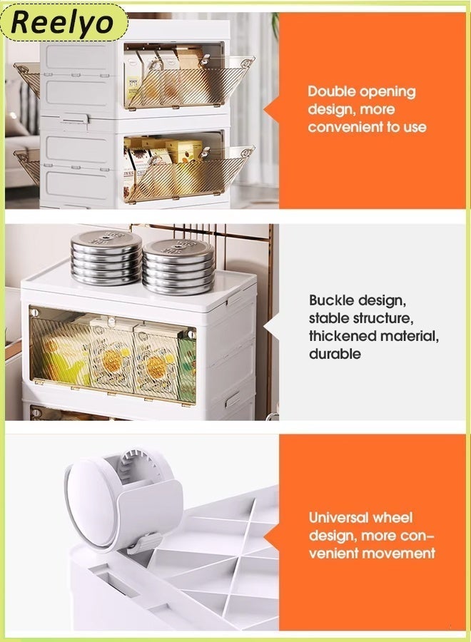 Reelyo 3-Tier Foldable Stackable Plastic Storage Cabinet with Transparent Flip Doors & Rolling Wheels, Collapsible Moisture-Proof Dustproof Storage Organizer Bins, 110L Large Capacity Mobile Storage Containers for Clothes Toys Snacks Cosmetics Home Office Bathroom Living Room - Image 4