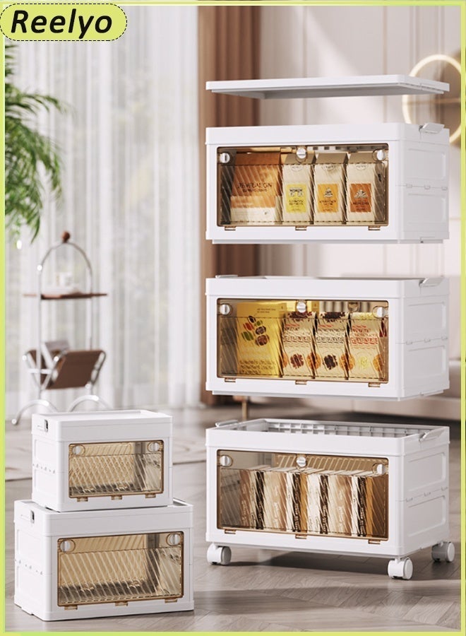Reelyo 3-Tier Foldable Stackable Plastic Storage Cabinet with Transparent Flip Doors & Rolling Wheels, Collapsible Moisture-Proof Dustproof Storage Organizer Bins, 110L Large Capacity Mobile Storage Containers for Clothes Toys Snacks Cosmetics Home Office Bathroom Living Room - Image 5