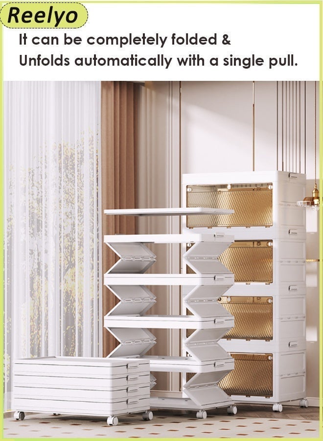 Reelyo 3-Tier Foldable Stackable Plastic Storage Cabinet with Transparent Flip Doors & Rolling Wheels, Collapsible Moisture-Proof Dustproof Storage Organizer Bins, 110L Large Capacity Mobile Storage Containers for Clothes Toys Snacks Cosmetics Home Office Bathroom Living Room - Image 3