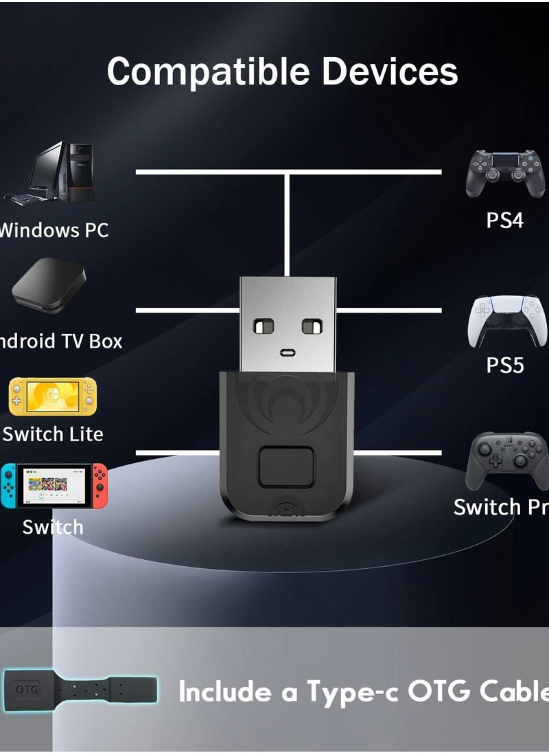 SYOSI - Bluetooth Controller Adapter for PS4/ PS5/ Switch Pro Controller, Wireless Controller Adapter Compatible with Switch/ Switch Lite/ Windows PC/ Android TV Box/ Steam (Include a Type-c OTG Cable) - Image 1
