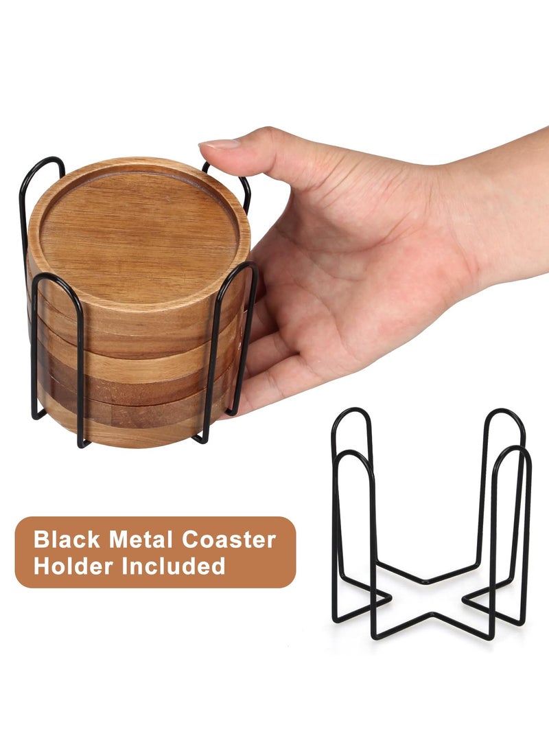 sokany 6 Pieces Best Wooden Coasters with Holder Coffee Table Decor Acacia Wood Coaster Set Modern Cup Coaster for Drink Home Dining Table Kitchen Accessories Cute Beer Bar Decorative Rustic Outdoor Coasters - Image 4