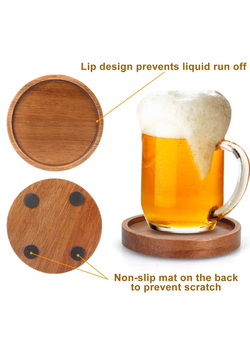 sokany 6 Pieces Best Wooden Coasters with Holder Coffee Table Decor Acacia Wood Coaster Set Modern Cup Coaster for Drink Home Dining Table Kitchen Accessories Cute Beer Bar Decorative Rustic Outdoor Coasters - Image 5