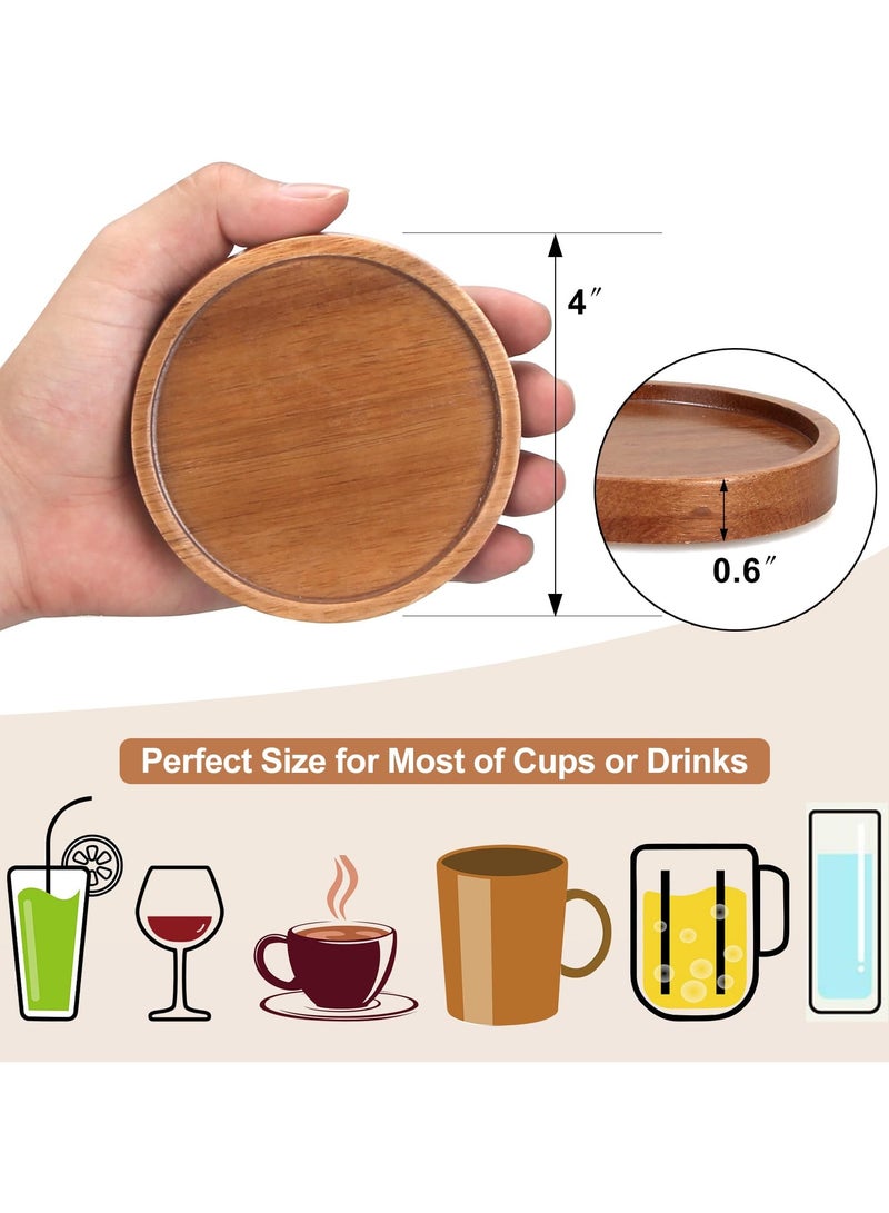 sokany 6 Pieces Best Wooden Coasters with Holder Coffee Table Decor Acacia Wood Coaster Set Modern Cup Coaster for Drink Home Dining Table Kitchen Accessories Cute Beer Bar Decorative Rustic Outdoor Coasters - Image 2