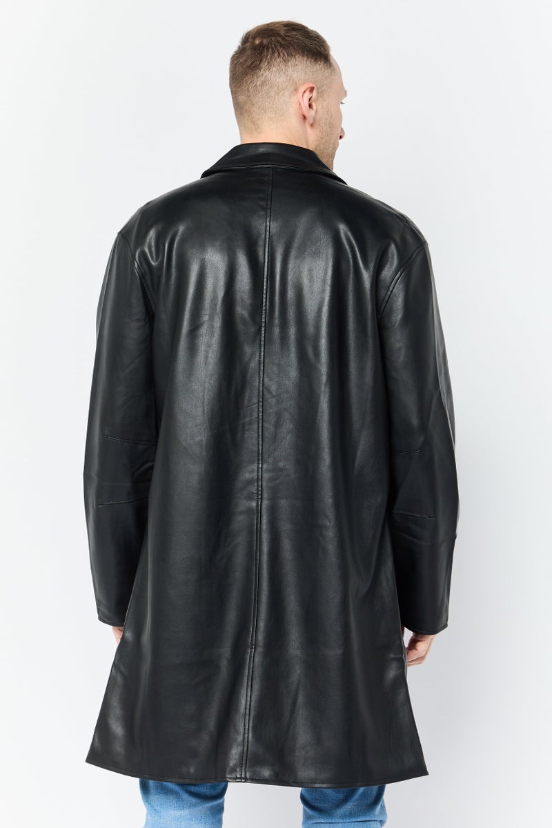 Asos Design Men Faux Leather Trench Coat, Black  - Image 3