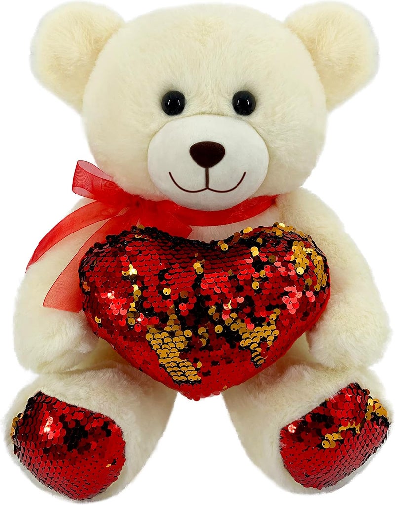 Party Magic Bear with Sequins Heart Cream 31cm - Image 1